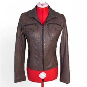 Kenneth Cole New York Brown Leather Jacket Size XS